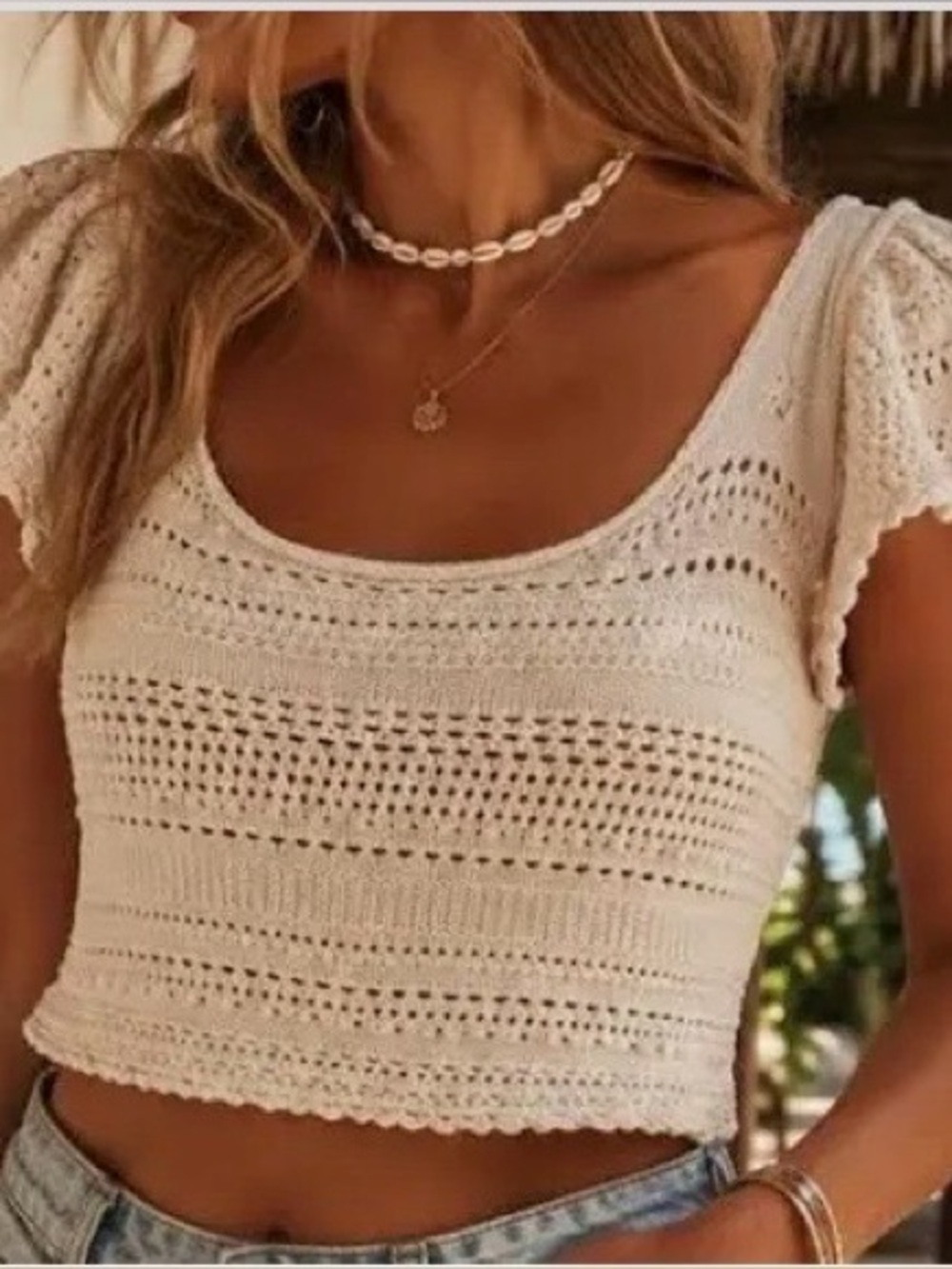 Sincerly Jules Cream Open-Knit Scoop Neck Sweater Tank Top